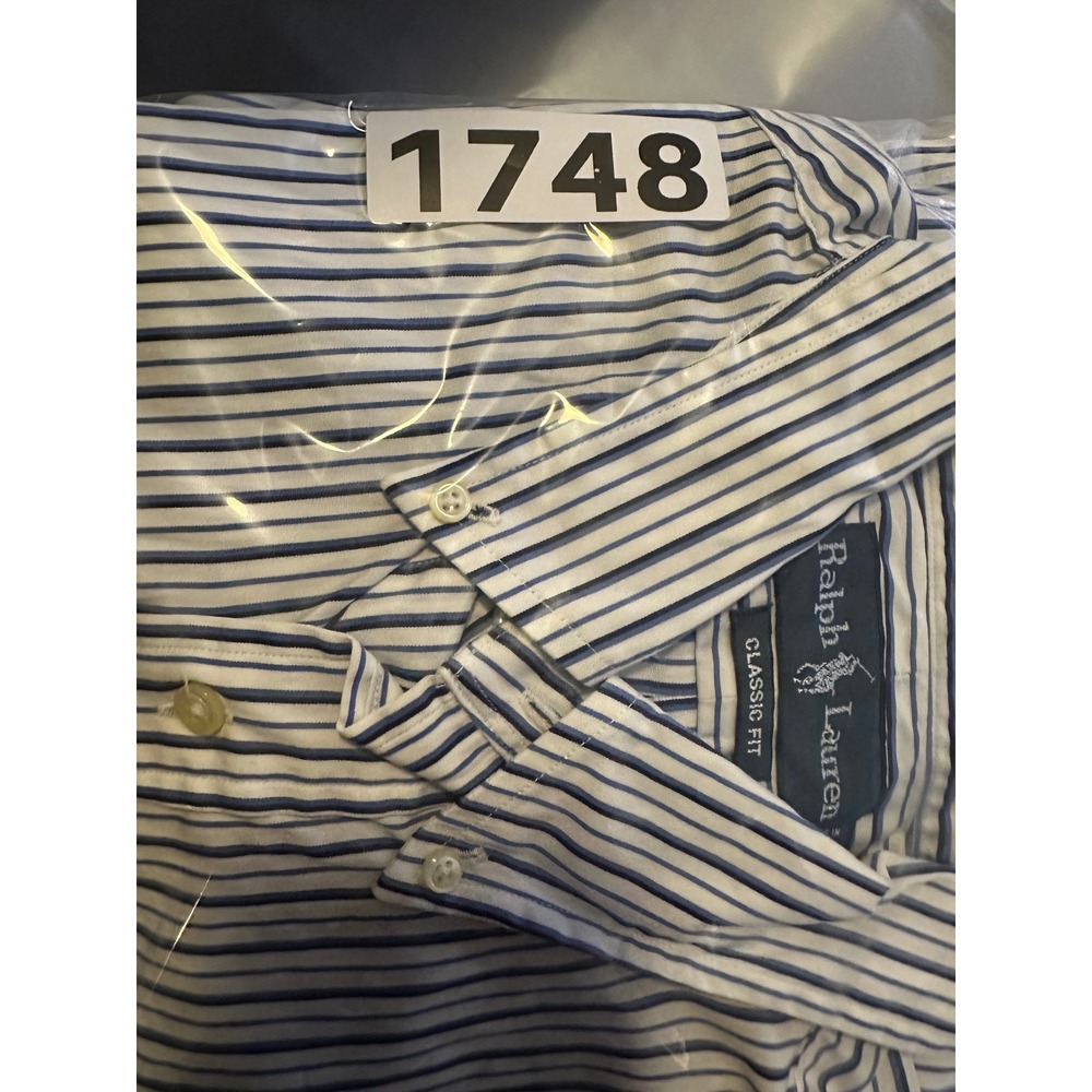 Ralph Lauren Classic Fit Blue White Stripe Button Down Shirt Size 16 1/2 34/35 - Picture 8 of 8